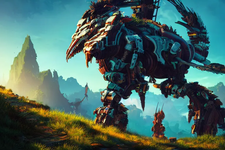 Image similar to bristleback machine creature robot of horizon forbidden west horizon zero dawn radiating a glowing aura global illumination ray tracing hdr fanart arstation by ian pesty and alena aenami artworks in 4 k