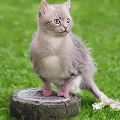 Prompt: kitty-bird hybrid, cute sitting with a little girl with curly hair