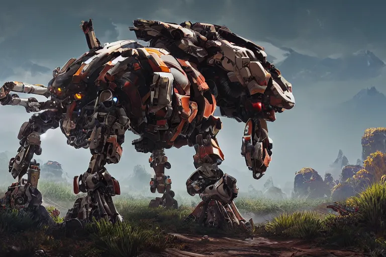 Image similar to shell - walker machine mecha animal beast robot of horizon forbidden west horizon zero dawn bioluminiscence global illumination ray tracing hdr fanart arstation by sung choi and eric pfeiffer and gabriel garza and casper konefal