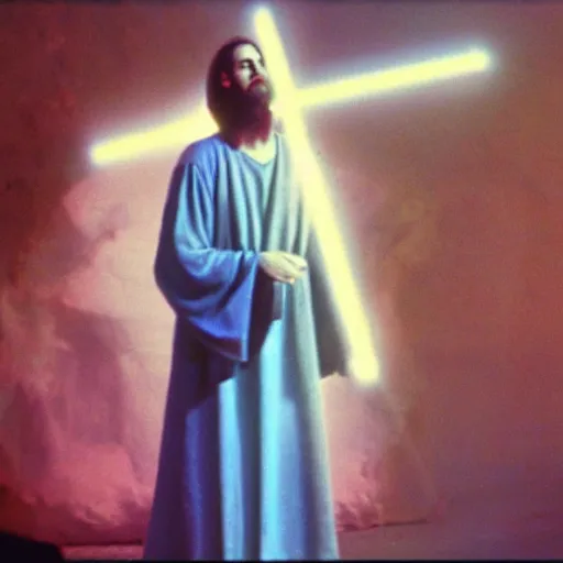 Image similar to jesus christ casting a spell, dramatic, cinecolor