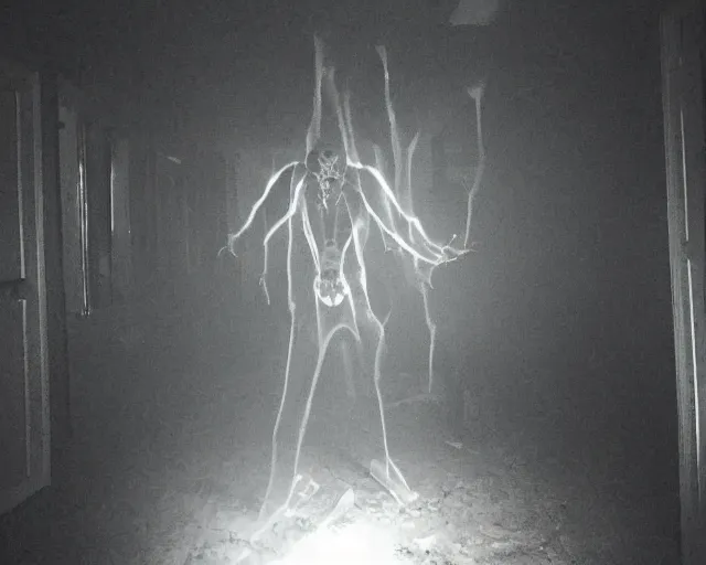 Image similar to horror demon evil transparent spirit attacks in basement interior photo shot on iphone, dynamic pose, middle body shot, sharp focus, grainy, corpse, paranormal, long exposure, flashlight, night, total darkness, poltergeist, aberrations,