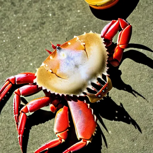 Prompt: crab holding a knife. nature photography, crab battle