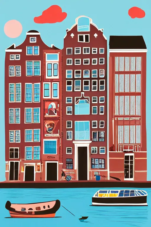 Image similar to amsterdam, illustration, in the style of katinka reinke