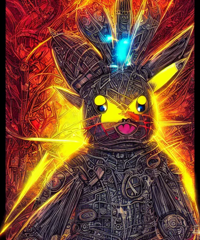 Prompt: pikachu in the art style of philippe druillet, crisp 8 k line art, digital painting, artstation, concept art, matte, sharp focus, hyper realistic lighting, illustration