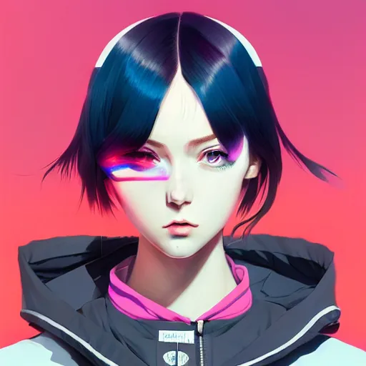Prompt: poster woman with sci-fi streetwear and hairstyle, colourful, pretty face, intricate eyes, elegant, Anime by Kuvshinov Ilya, Cushart Krentz and Gilleard James, 4k, HDR, Trending on artstation, Behance, award winning