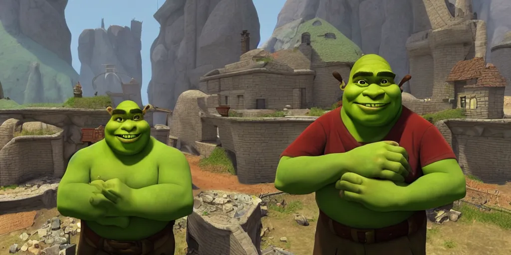 Prompt: shrek in team fortress 2 on the red team playing upward, realistic 4 k octane beautifully detailed render, 4 k post - processing, highly detailed, intricate complexity, epic composition, magical atmosphere, cinematic lighting, masterpiece, ultra hd