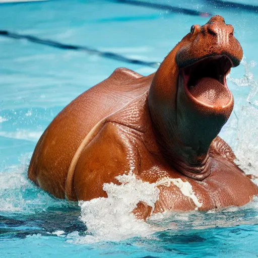 Image similar to a water polo player riding a hippopotamus. photograph.