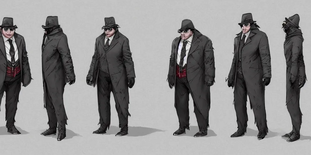 Prompt: the penguin cobblepot, character sheet, concept design, contrast, kim jung gi, greg rutkowski, zabrocki, karlkka, jayison devadas, trending on artstation, 8 k, ultra wide angle, pincushion lens effect