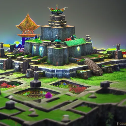 Prompt: diorama of the Temple of Time from The Legend of Zelda Breath of the Wild, tilt-shift photography, highly detailed