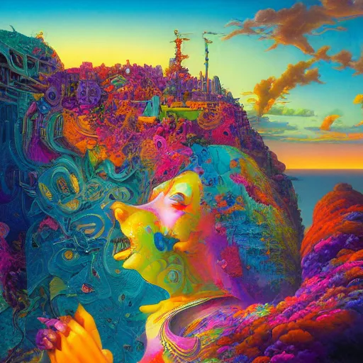 Image similar to art by lisa frank, beksinski, frank gehry, alex grey, makoto shinkai, tristan eaton, evgeny lushpin, john howe