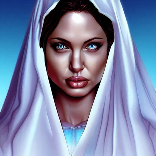 Image similar to young angelina jolie as virgin mary, marvel comics by artgerm,