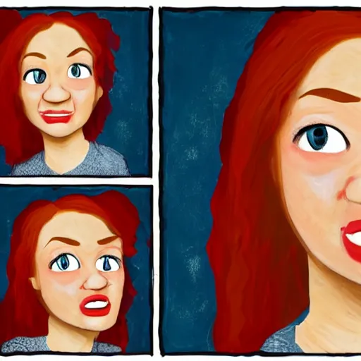 Image similar to portrait of a cute redheaded woman with freckles who is heavy set, in the style of pixar