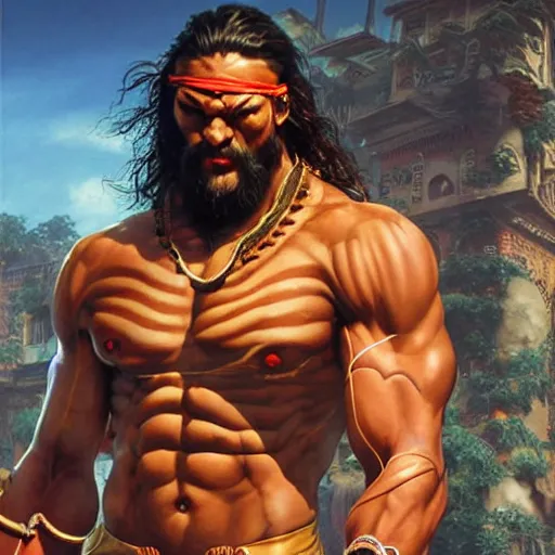 Prompt: jason momoa as dhalsim street fighter, ultra realistic, concept art, intricate details, highly detailed, photorealistic, octane render, 8 k, unreal engine, art by frank frazetta, simon bisley, brom