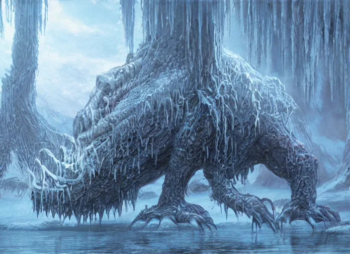 Prompt: Swamp monster of ice, fantasy digital art by John Howe