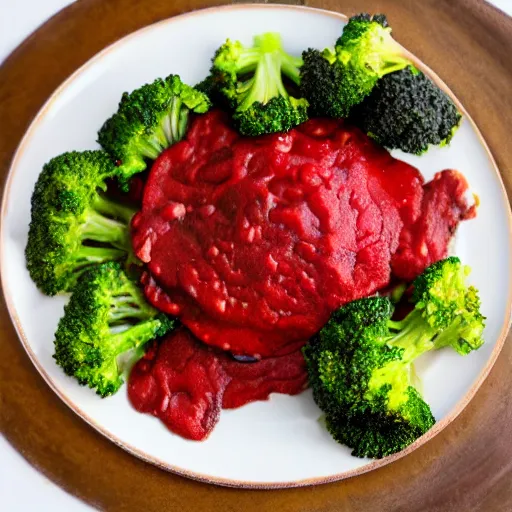 Prompt: red broccoli on a plate