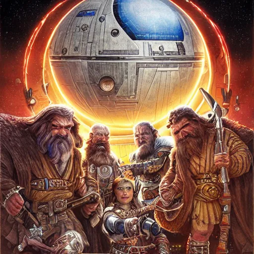 Image similar to dwarves star wars, intricate detail, HDR cinematic poster by Mark Brooks, Donato Giancola, Victor Nizovtsev, Scarlett Hooft, Graafland, Chris Moore”