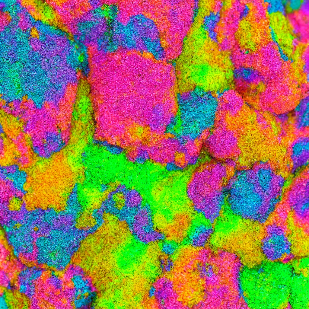 Prompt: multicolor psychedelic sponge texture, macro lens, close up shot, canon