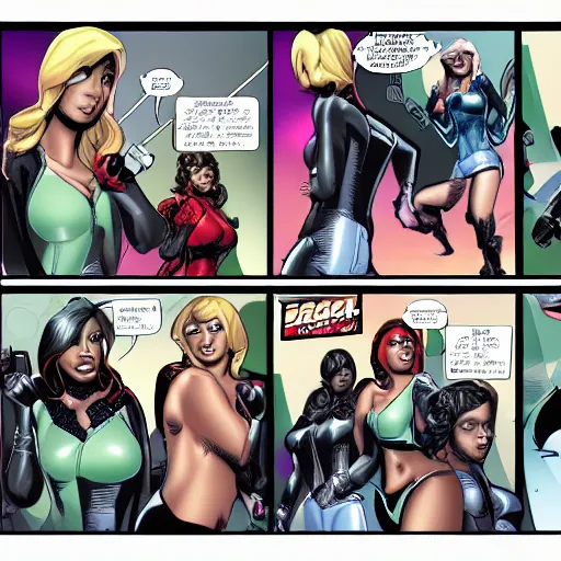 Prompt: 8 k uhd comic panels from comic called agent babes by jamal campbell, digital art, uhd character details