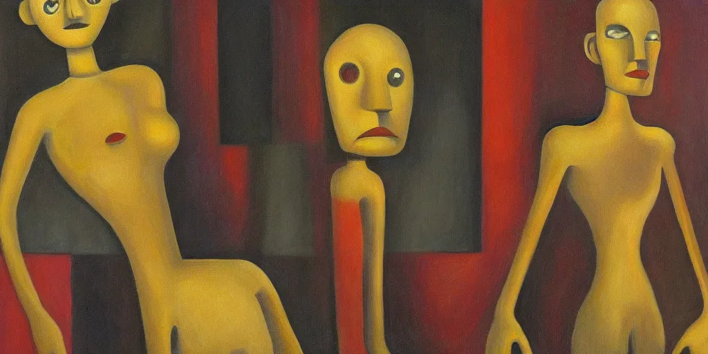 Image similar to robot portrait, visage, expressive, grant wood, pj crook, edward hopper, oil on canvas