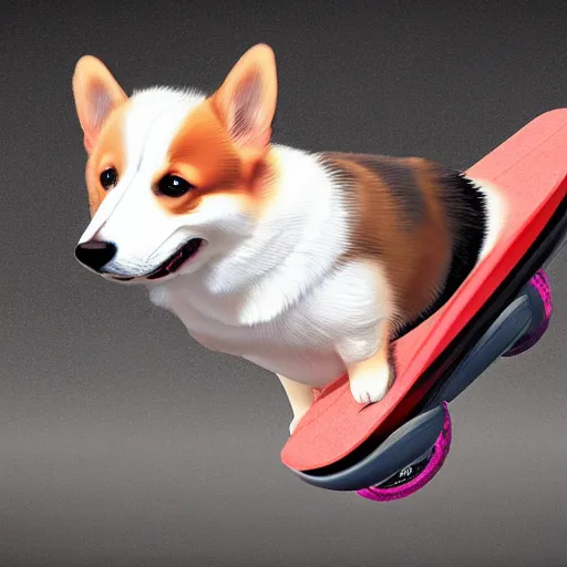 Prompt: corgi riding a hoverboard concept art, ultra realistic, digital art, rich deep colors, smooth shadows, high resolution, cinematic