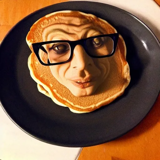 Image similar to i can barely make it out but it almost looks like jeff goldblum in that pancake