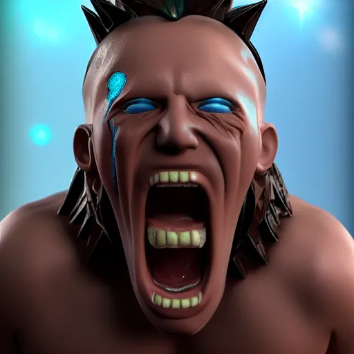 Image similar to a digital 3 / 4 portrait of a crazy eyed greek god yelling, by antonio mello, 3 d nft, nendoroid 3 d, cyberpunk artm, cgsociety, seapunk, anime aesthetic, rendered in maya