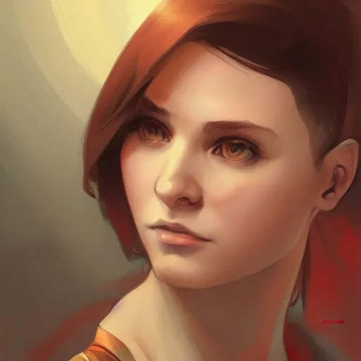 Image similar to Portrait of young Boxxy with sidebuzzed haircut, slight nerdy smile, elegant, digital painting, artstation, concept art, smooth, sharp focus, illustration, art by artgerm and greg rutkowski and alphonse mucha