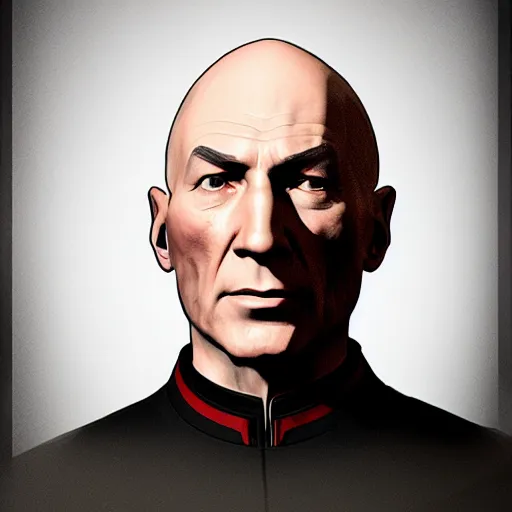 Image similar to portrait of jean luc picard in dishonored 2 style