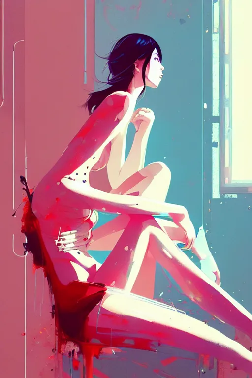 Prompt: a ultradetailed beautiful panting of a stylish woman sitting in a messy apartment, by conrad roset, greg rutkowski and makoto shinkai, trending on artstation