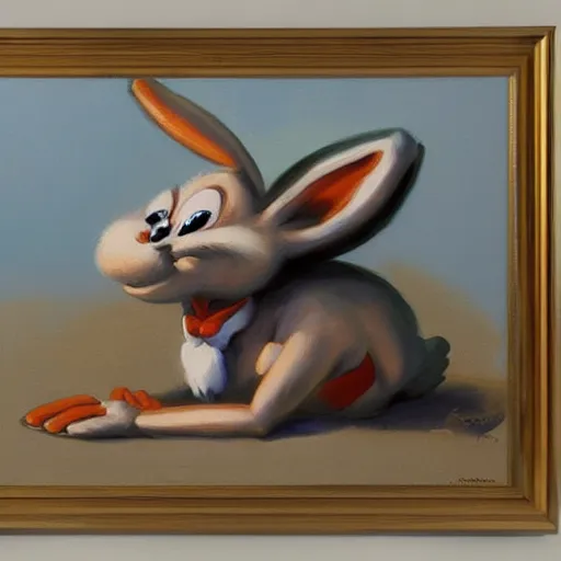 Prompt: an oil painting of bugs bunny by craig mullins ; anatomically correct