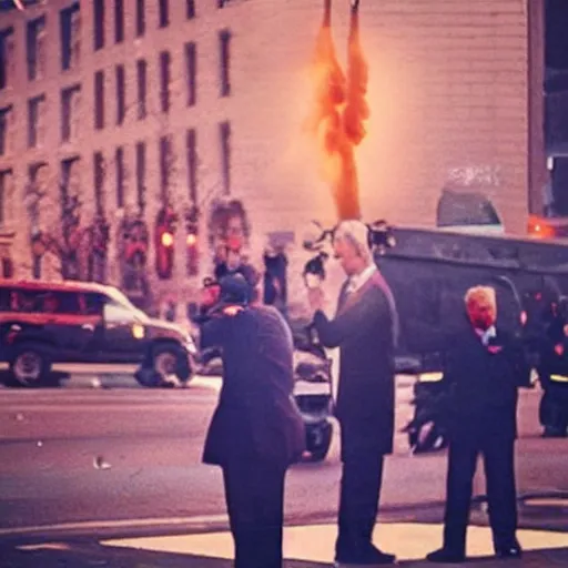 Prompt: “Very photorealistic photo of Donald Trump standing in the middle of Fifth Avenue and shooting somebody, atmospheric lighting, award-winning”