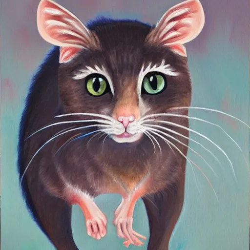 Prompt: a painting of a half rat half cat