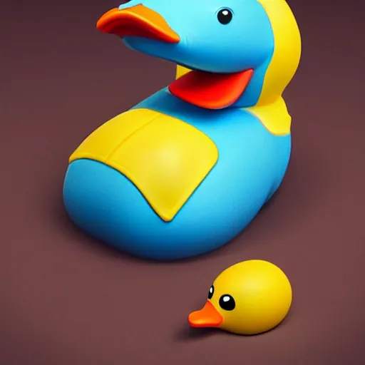 Image similar to funny rubber cute duck monster by artgerm and beeple and charlie bowater, soft lighting, solid background,