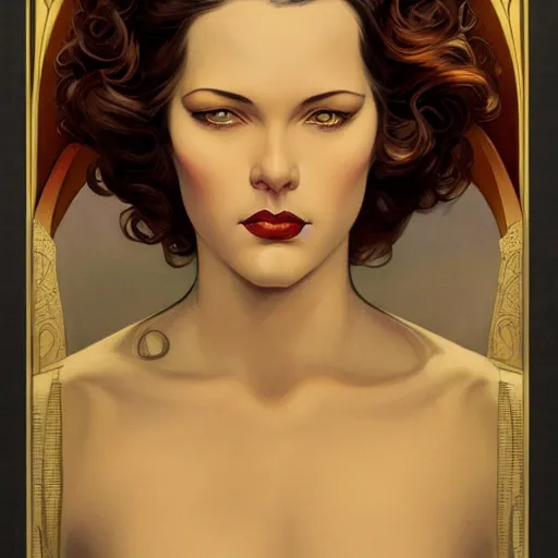 Prompt: a streamline moderne, ( art nouveau ), multi - racial portrait in the style of charlie bowater, and in the style of donato giancola, and in the style of charles dulac. intelligent, expressive eyes. symmetry, ultrasharp focus, dramatic lighting, semirealism, intricate symmetrical ultrafine ( ( dieselpunk ) ) background detail.