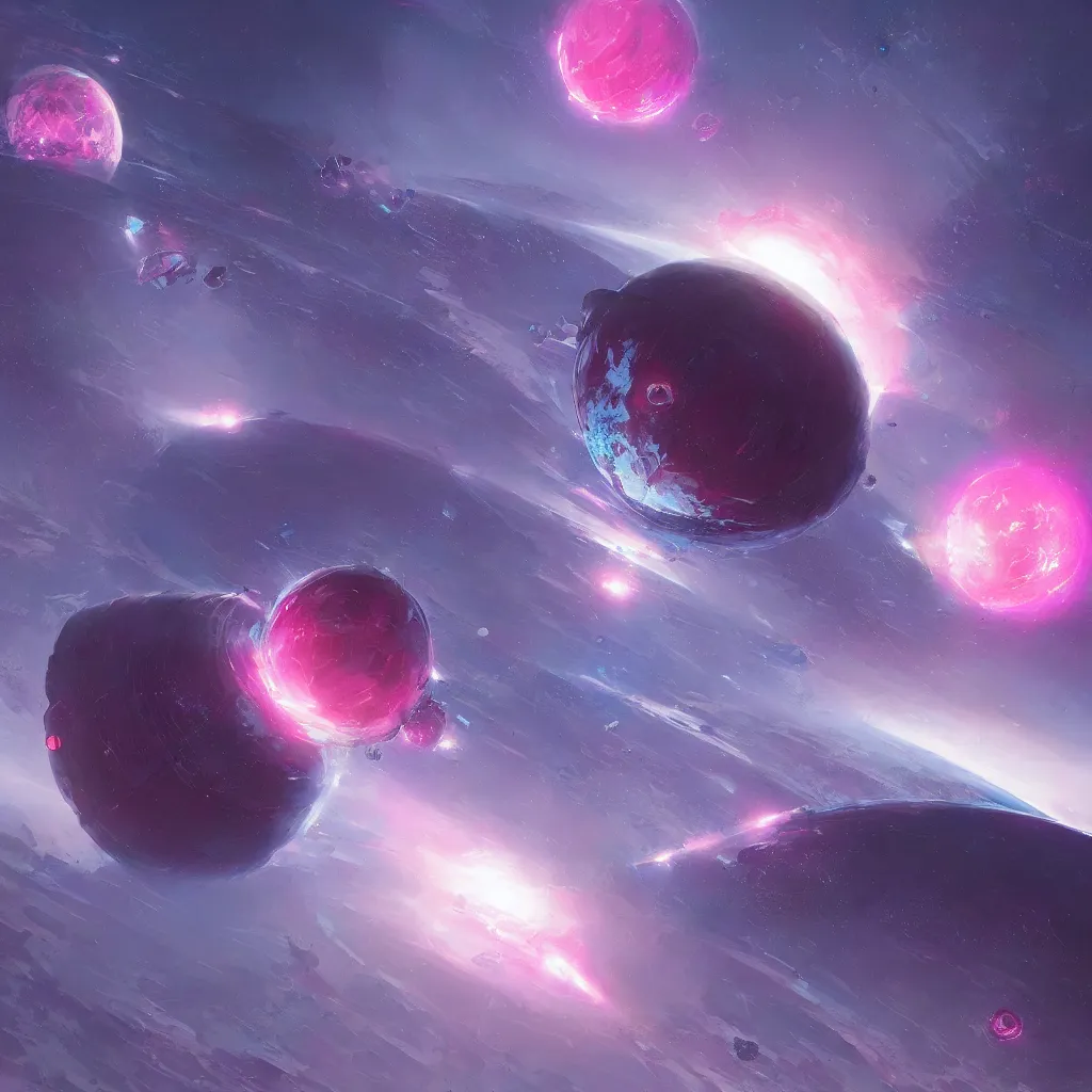 Image similar to dyson sphere program pink planet, blue galaxyportals concept art, by greg rutkowski