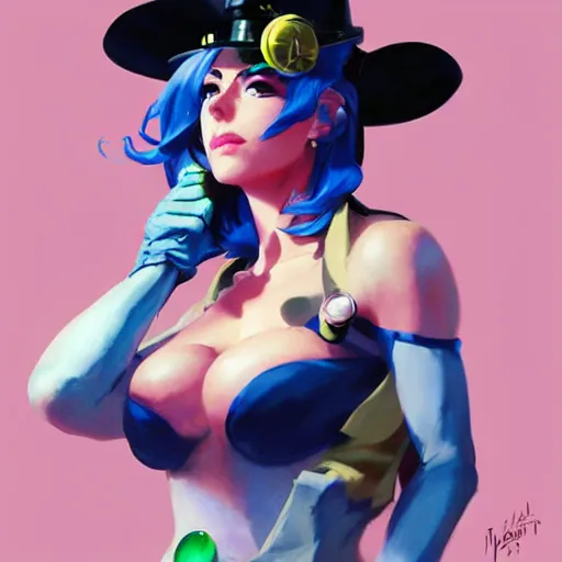 Prompt: greg manchess painting of jolyne kujo as an overwatch character, profile picture, matte painting, bold shapes, hard edges, street art, trending on artstation, by huang guangjian and gil elvgren and sachin teng