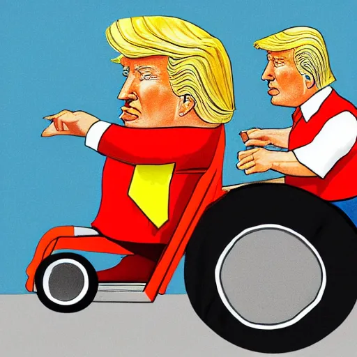 Prompt: concept art of donald trump riding a tricycle