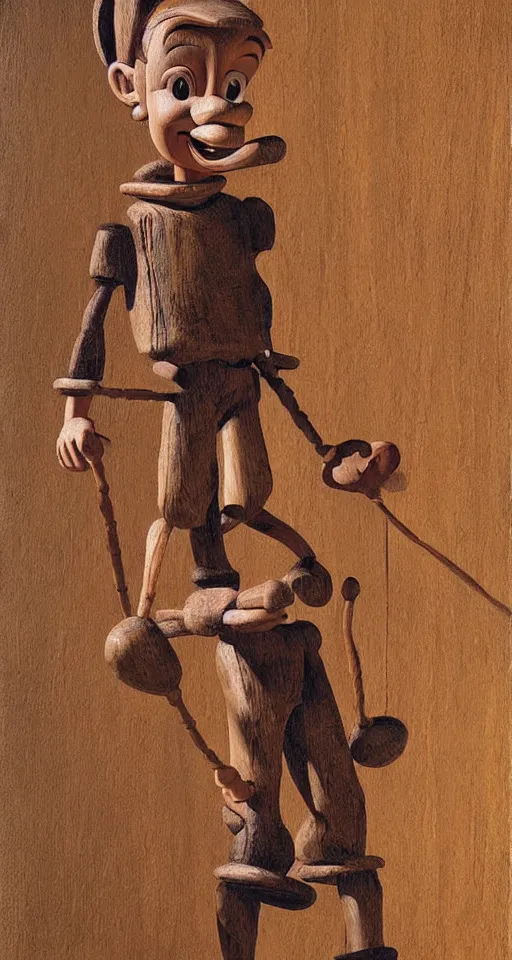Image similar to a wooden boy, pinocchio highly detailed painting by alberto mielgo