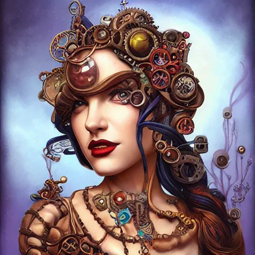 Prompt: Steampunk Lovecraft Lovecraftian mermaid portrait, Pixar style, by Tristan Eaton Stanley Artgerm and Tom Bagshaw.