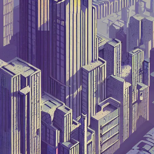 Image similar to beautiful digital illustration of a dystopian, futuristic city with brutalist architecture