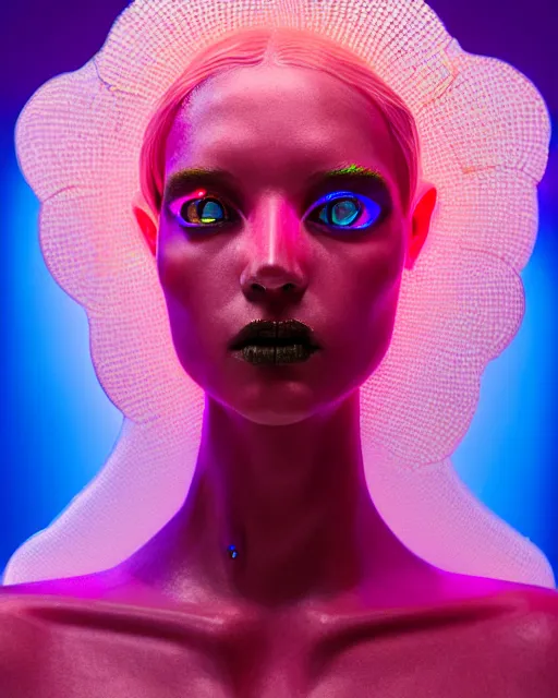 Image similar to hyperrealist highly intricate neo-gothic pink iridescent exoskeleton beautiful goddess concept art pascal blanche key sage dramatic orange lighting 8k high angle shallow depth of field