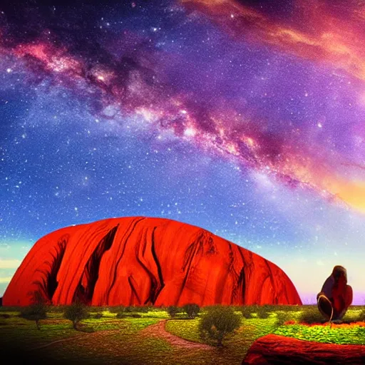 Image similar to star birth at uluru, didgeridoo, epic fantasy art in 8 k photorealistic illustration