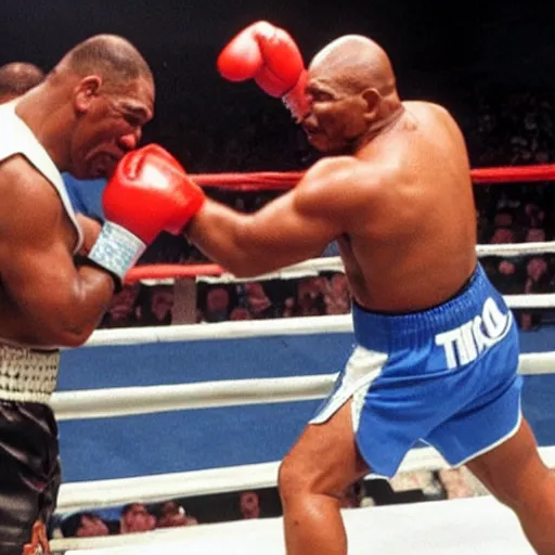 Prompt: mike tyson fighting a lion in a boxing ring