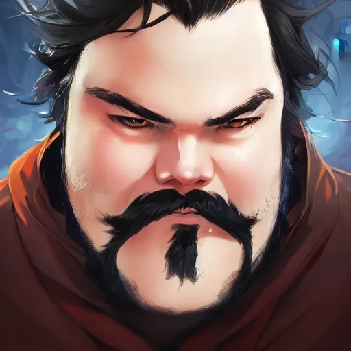 Image similar to An anime portrait of a bearded Jack Black, by Stanley Artgerm Lau, WLOP, Rossdraws, James Jean, Andrei Riabovitchev, Marc Simonetti, and Sakimichan, tranding on artstation