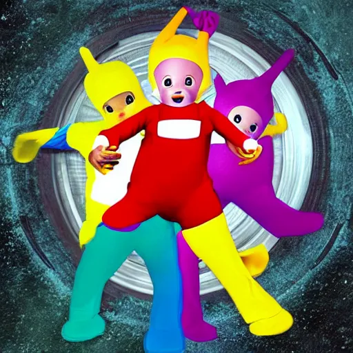 Image similar to Teletubbie in the style of GTA cover art