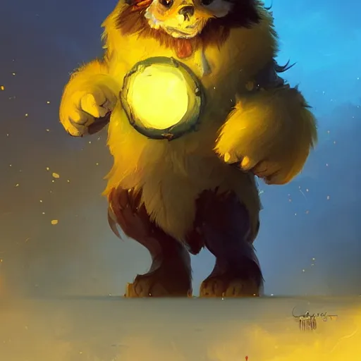Prompt: a super cute glowing fluffy beast, yellow theme, bright art masterpiece artstation. 8 k, sharp high quality artwork in style of jose daniel cabrera pena and greg rutkowski, concept art by tooth wu, blizzard warcraft artwork, hearthstone card game artwork, cute animal