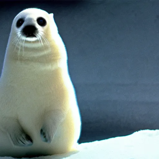 Image similar to baby harp seal as a host, film still from west world