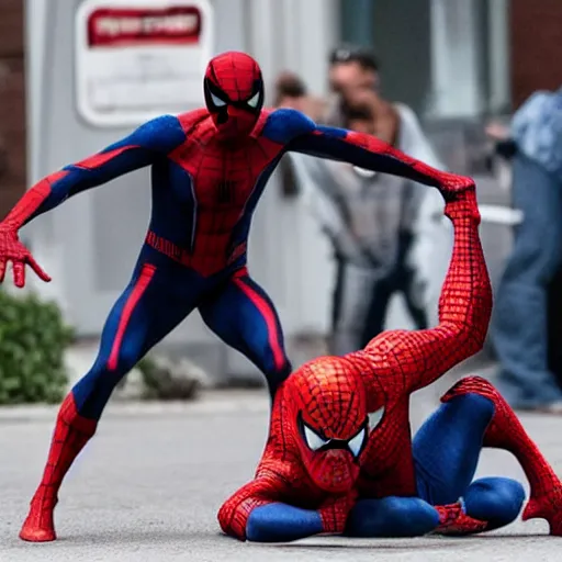 Prompt: Willem Dafoe as Spiderman, set photograph