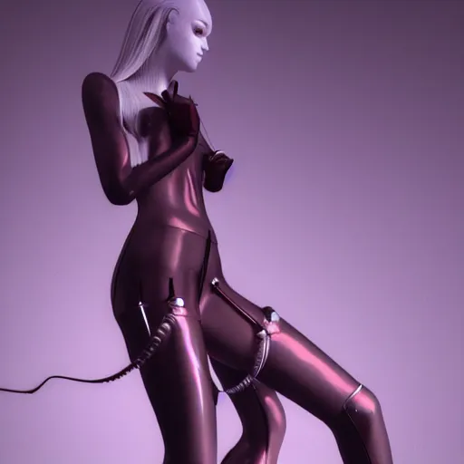 Image similar to gorgeous gynoid posing in stockings, hyperrealistic, octane, highly detailed,