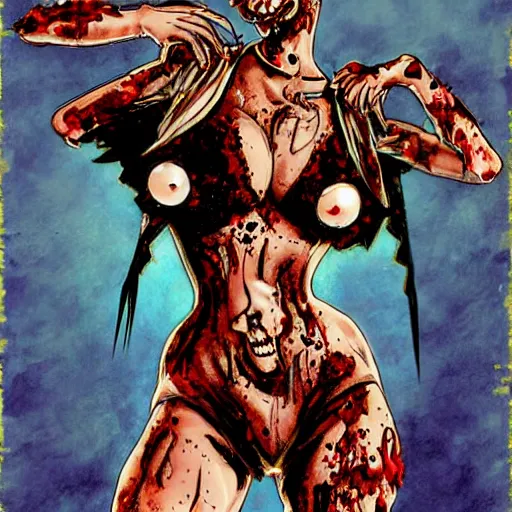 Image similar to zombie mech christina ricci pinup, art by michael miller